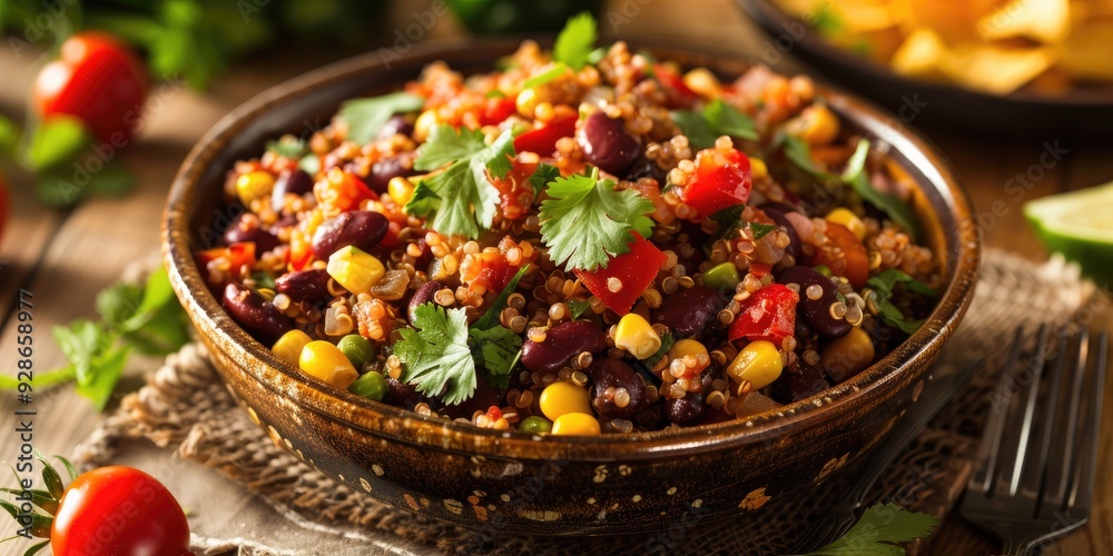 Sticker homemade southwestern quinoa salad with beans corn and cilantro