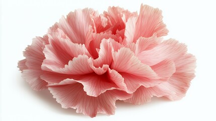 A single delicate pink carnation flower isolated on a white background.