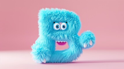 Obraz premium Blue 3D Fluffy Letter B with pink background.