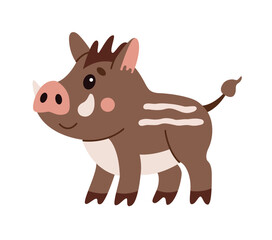 Flat style illustration of a cute wild boar. Perfect for childrens books, educational materials, greeting cards, and stickers. Ideal for digital and printed projects with a playful, animal theme.