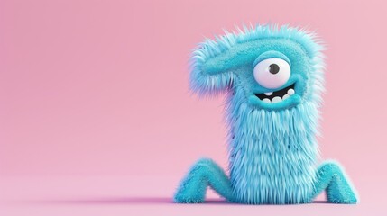 Fototapeta premium Blue 3D Fluffy Number 1 with pink background.