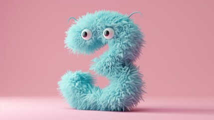 Fototapeta premium Blue 3D Fluffy Number 3 with pink background.
