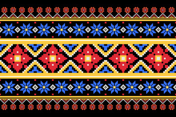Cross stitch pattern concept featuring ethnic geometric design. design for fabric, curtain, background, carpet, wallpaper, clothing, wrapping, batik, and vector illustration	
