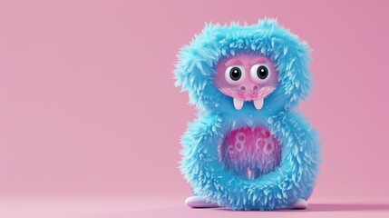 Obraz premium Blue 3D Fluffy Number 8 with pink background.