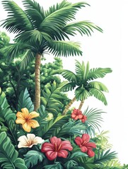 Tropical Paradise: Palm Trees and Flowers