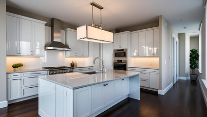 Stylish apartment interior with modern kitchen, Generative AI