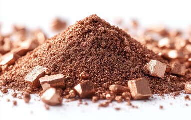 A close-up view of copper powder showcasing its fine texture and crystalline pieces, ideal for industrial and artistic use.