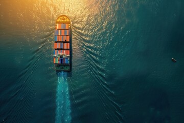 top view of container shipping . trade logistics and international transportation of imports and exports