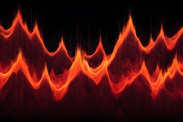 Naklejka premium Dynamic jagged sound waves in bright orange and red against a dark contrasting background, AI Generated