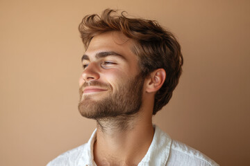 Obraz premium A close up of a man's face with his eyes closed