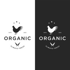 premium quality retro vintage organic farm chicken template logo.design for badge,baner,business.
