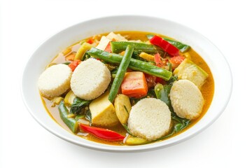 Surabaya Vegetable Stew with Rice Cakes. Isolated on White Background