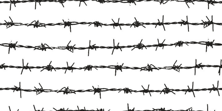 Trendy grunge print with retro photocopy stipple effect. Seamless pattern with barbed wire Y2K goth core 2000s style. Modern illustration vector dots texture for poster design, t-shirt, sweatshirt 