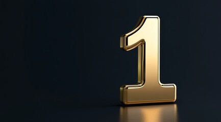 This stunning 3D representation of the number one in glossy gold against a dark background is ideal for design projects, engaging presentations, or as an award to showcase exceptional achievement