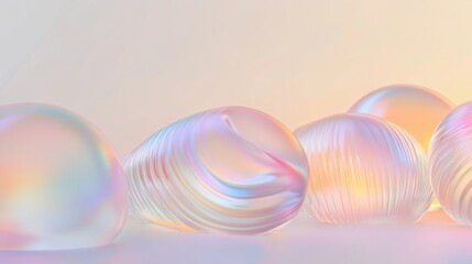 Macro glass 3d Y2K render abstract background. Transparent glassmorphism modern texture. Holographic curved wave in motion. Gradient design element.