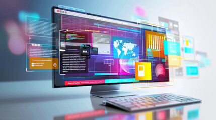 Photo of 3D digital web design elements.