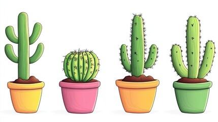 A Beautiful Collection of Colorful Cacti in Pots