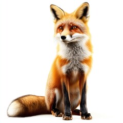 Obraz premium A Red Fox Sitting Against A White Background