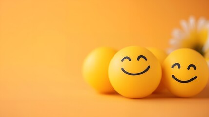 Fototapeta premium Yellow smiley faces on orange background.