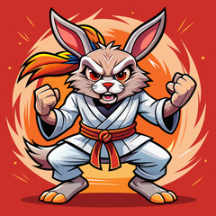 rabbit cartoon karate illustration 