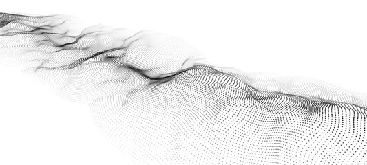 Abstract futuristic wave of black dots moving on a white background. Big data. 3d rendering