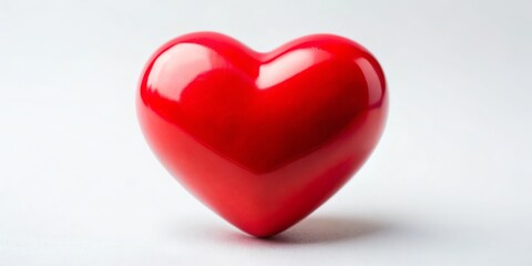 Obraz premium A Single Red Heart on a White Background, Heart Shape, Red Heart, Valentine's Day, Love