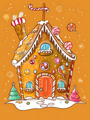 Obraz premium New Year's and Christmas festival cards in a 2D doodle illustrator style on pastel color backgrounds for graphic advertising.