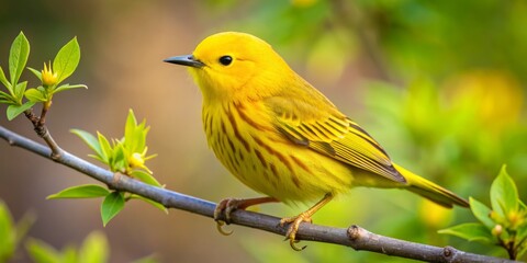 A Yellow Warbler Perched on a Branch, Bird, Nature, Spring, Wildlife