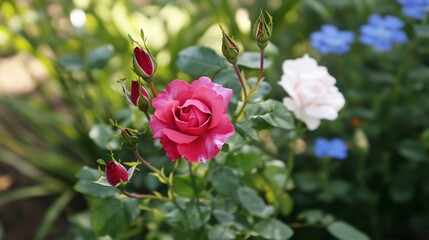 A Beautiful Display of Colorful Roses in Bloom