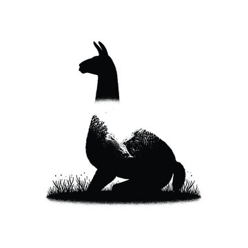 recommend clip art: silhouette of Llama filled with underwater view with coral in rough drawing,