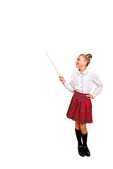 Vertical full length body size view portrait of nice lovely attractive cheerful genius pre-teen...