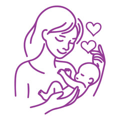 parent and baby, a mother with baby, Mother's Day, love you mom, vector illustration outline, line art.