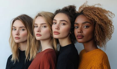 Obraz premium Studio portrait of a four unrecognizable women standing together, Generative AI