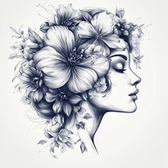 Fototapeta premium Hand drawn floral women head. Fashion design, Generative AI