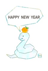 2025年　鏡餅みたいなヘビのイラストのおしゃれな年賀状　巳年