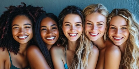 Obraz premium Happy diverse women enjoying smooth skin, Generative AI