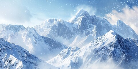 Obraz premium Breathtaking snow-covered mountains under a clear blue sky, evoking a sense of tranquility and adventure in the winter landscape.