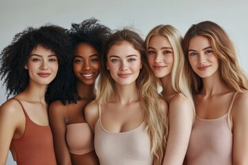 Fototapeta premium Group of women with different body types on pink background, Generative AI