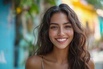 Fototapeta premium Beautiful successful latin woman smiling, Generative AI