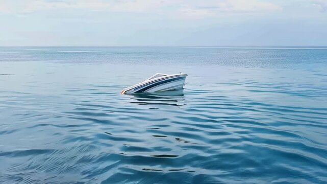 Capsized Boat on Serene Blue Waters