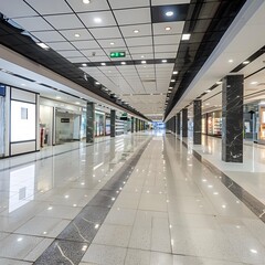 Obraz premium Empty Shopping Mall Hallway With Bright Lighting