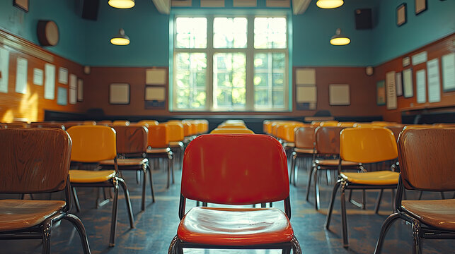 empty old classroom chairs 