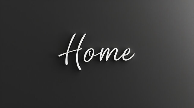 3d rendered image of the word home in a white, script font on a black background
