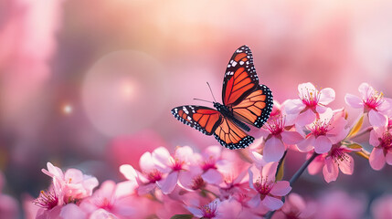 Enchanted Sakura Garden: Pink Blossoms and Butterflies in a Sunlit, Whimsical Paradise. A Portal to Serenity and Magic.