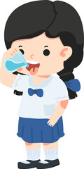 Cartoon kid girl Of Drinking Water