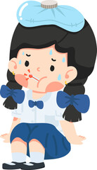 Kid girl Sick cold with thermometer