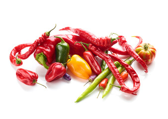 sweet, chili and bell peppers isolated on white background