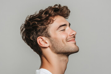 Obraz premium A close up of a man's face with his eyes closed