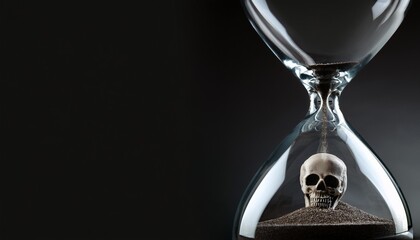 Sand clock with black sand on a black background