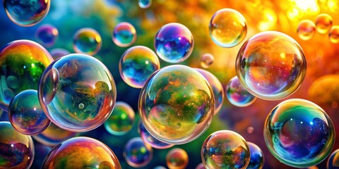 Naklejka premium Cosmic Bubbles with Rainbow Hues, Bubbles , iridescent , soap bubbles , fantasy